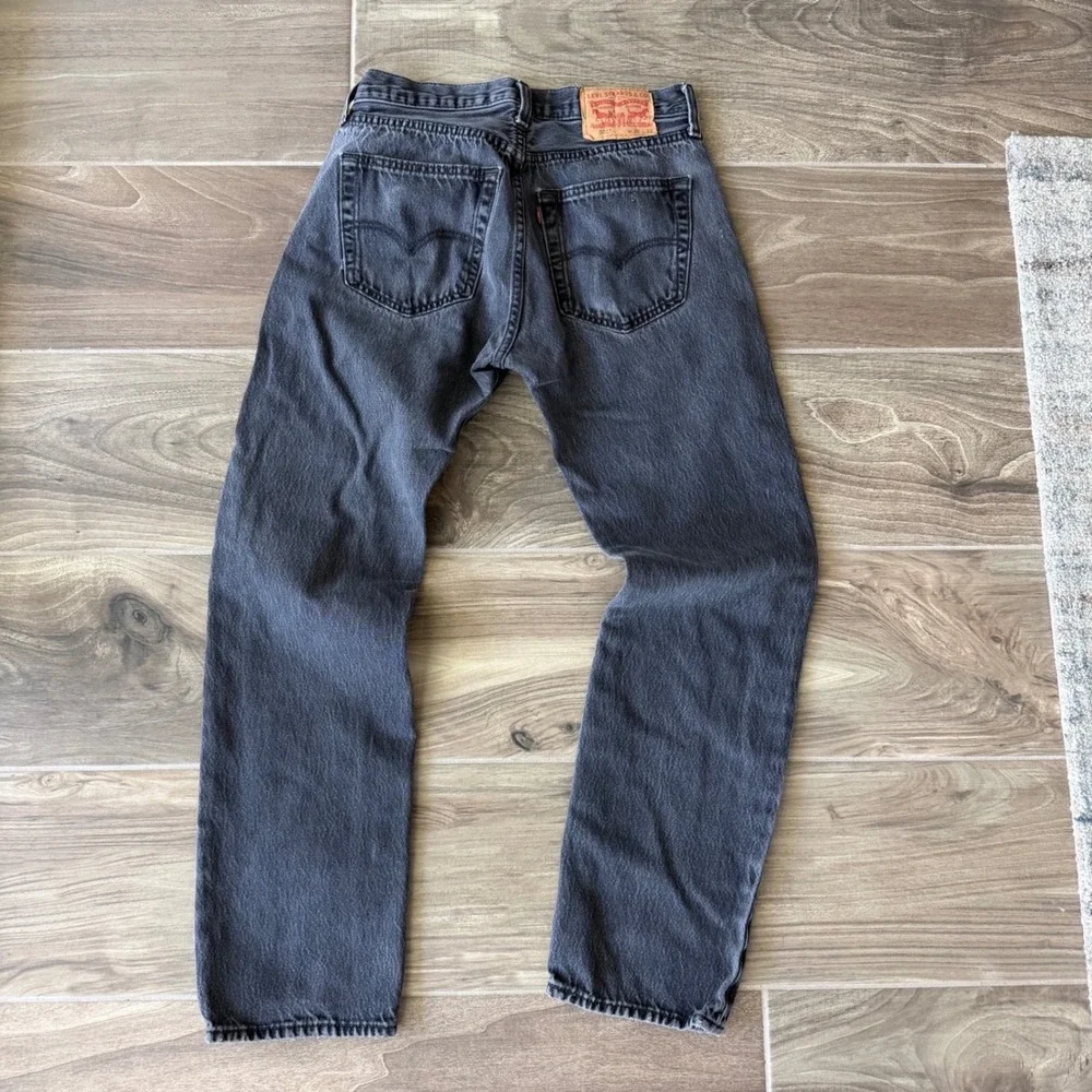 Levis 501 Original Fit Mens Faded Black Distressed Jeans 28x28 Faded